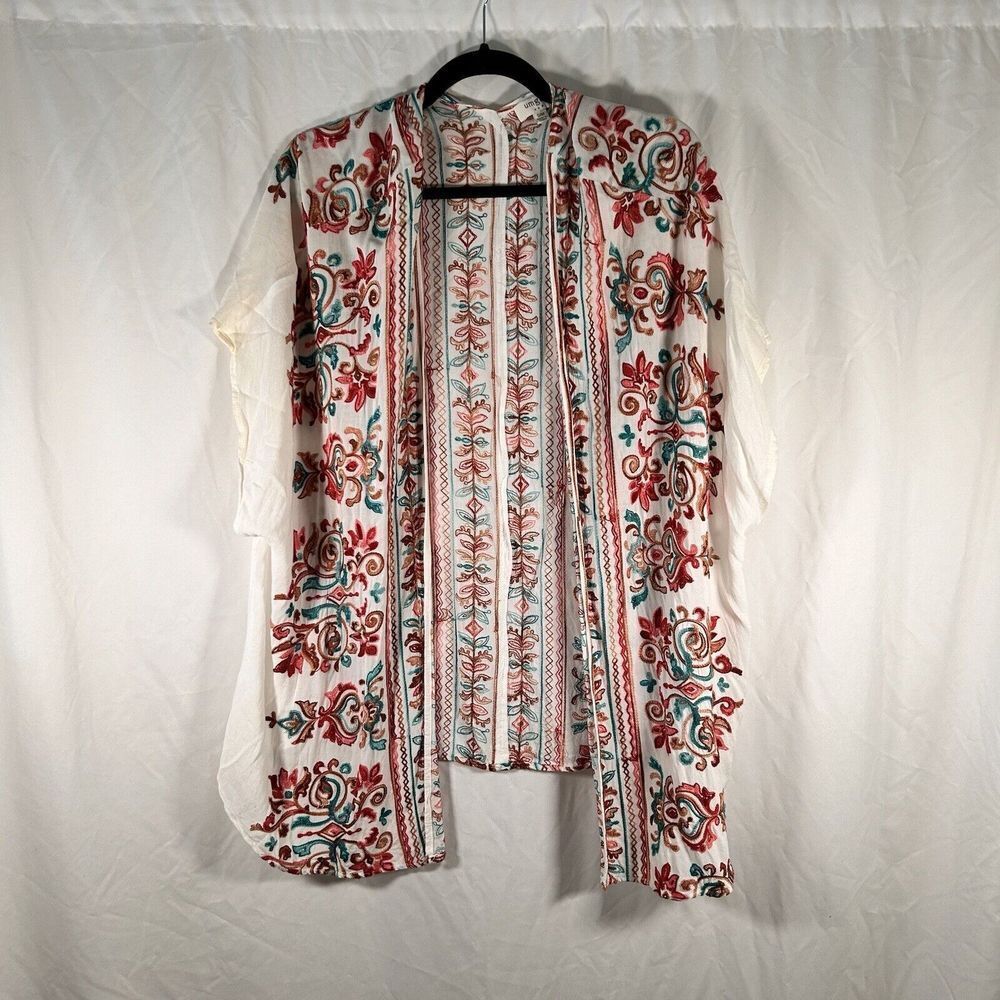 UMGEE Cardigan Women's S/M White Red Floral Open Front Short Sleeve Top